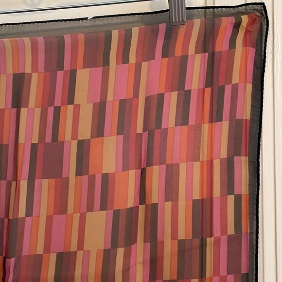 Echo pink, black & orange semi sheer chiffon polyester scarf - Picture 2 of 6
